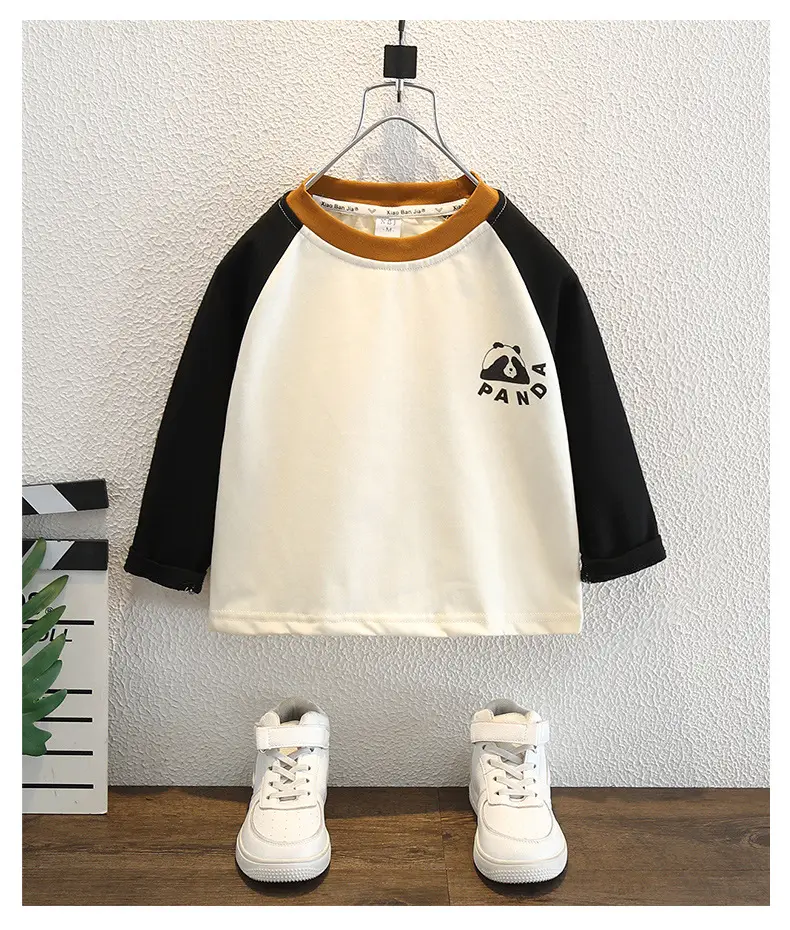 Boys Cotton Raglan Sleeve T-Shirt Cream Black Spring Autumn — feature 7