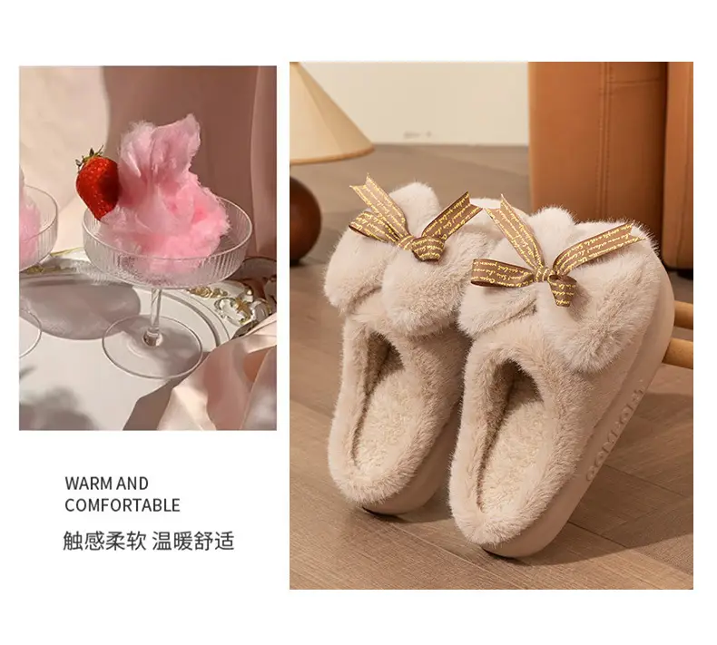 2026 New Style Women's Autumn and Winter Thick-Soled Home Slippers with Bowknot, Warm Soft-Soled Slippers for Winter — feature 13