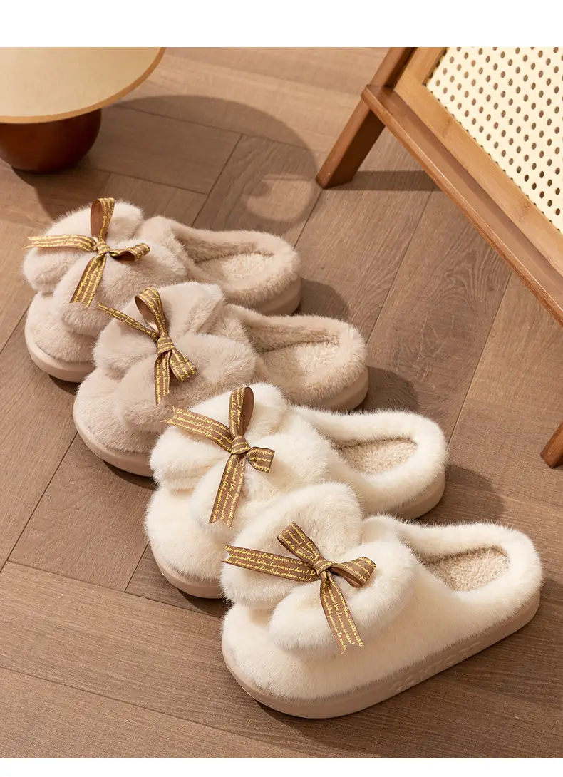 2026 New Style Women's Autumn and Winter Thick-Soled Home Slippers with Bowknot, Warm Soft-Soled Slippers for Winter — feature 14