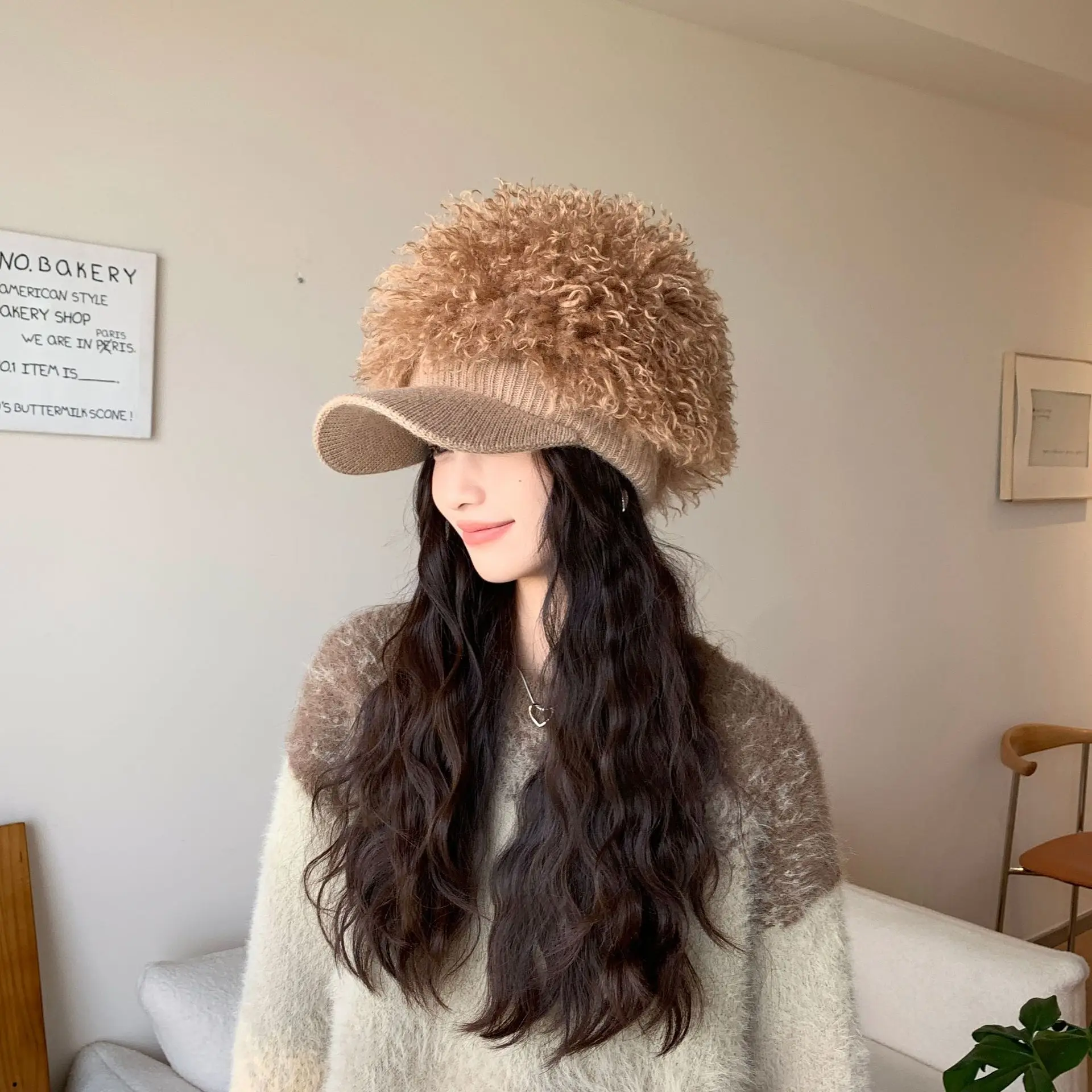 Women Plush Knitted Baseball Cap Winter Hat — feature 2