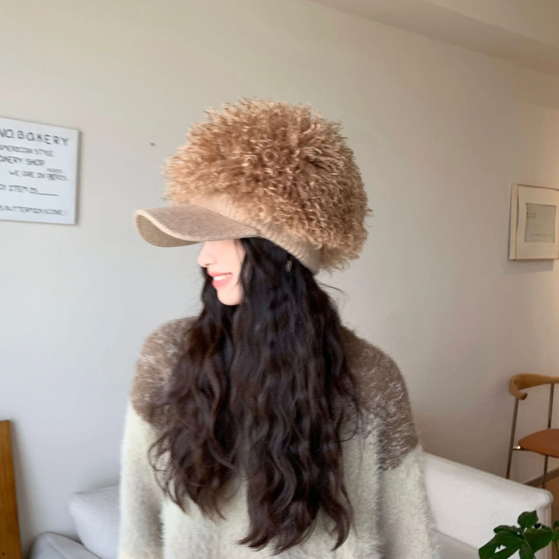 Women Plush Knitted Baseball Cap Winter Hat - Image 2
