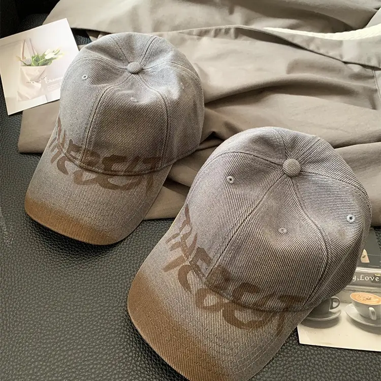 Women Grey Baseball Cap with White Letter Embroidery - Image 6
