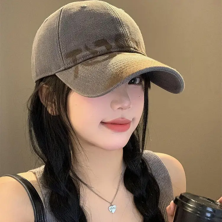 Women Grey Baseball Cap with White Letter Embroidery - Image 9
