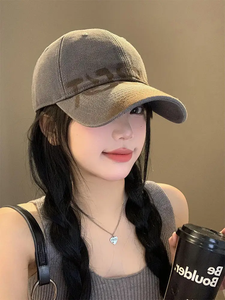 Women Grey Baseball Cap with White Letter Embroidery — feature 12