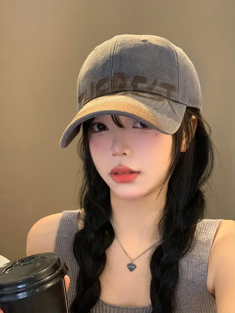 Women Grey Baseball Cap with White Letter Embroidery — feature 14