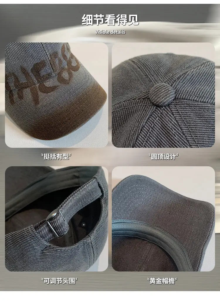 Women Grey Baseball Cap with White Letter Embroidery — feature 8