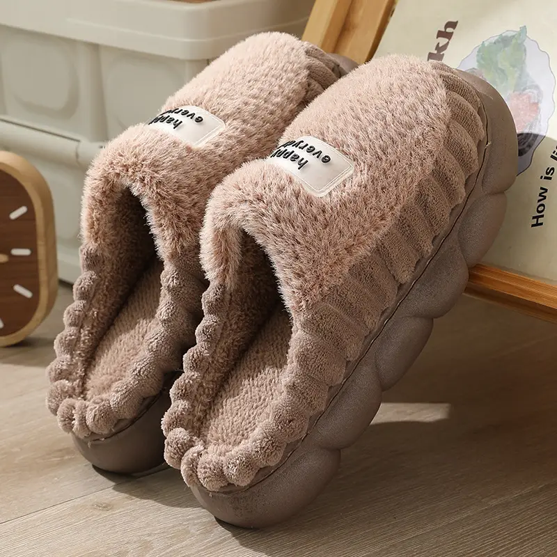 [Barcode on behalf of hair] thick bottom cotton slippers men's home winter indoor non-slip thick bottom wool slippers men's plus size