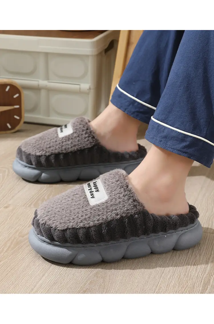 [Barcode on behalf of hair] thick bottom cotton slippers men's home winter indoor non-slip thick bottom wool slippers men's plus size — feature 13
