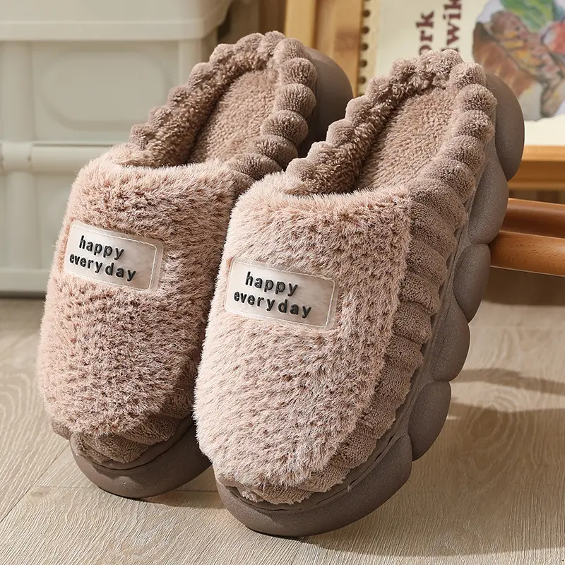 [Barcode on behalf of hair] thick bottom cotton slippers men's home winter indoor non-slip thick bottom wool slippers men's plus size
