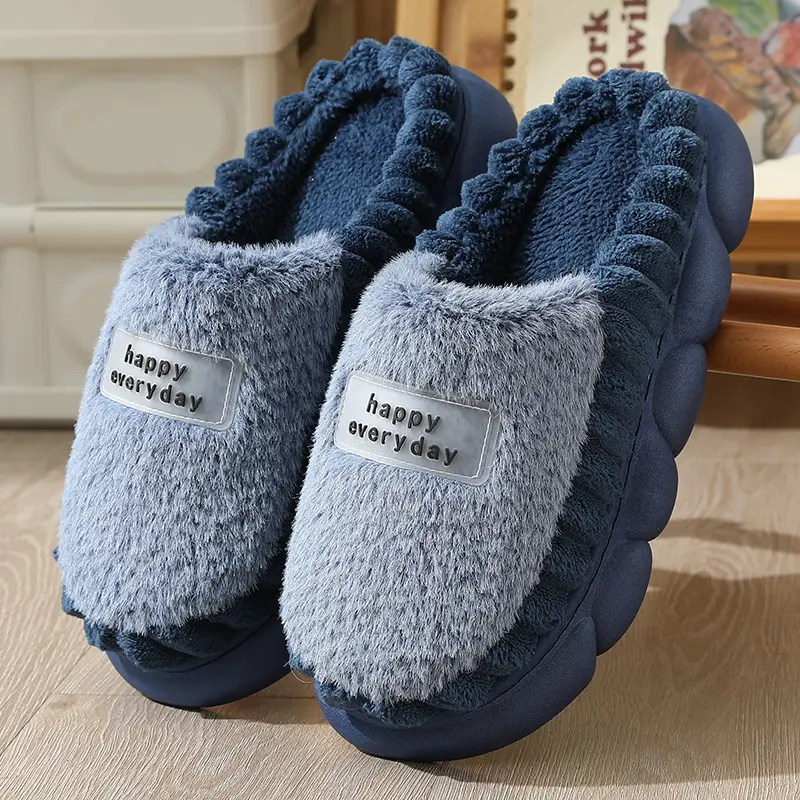[Barcode on behalf of hair] thick bottom cotton slippers men's home winter indoor non-slip thick bottom wool slippers men's plus size