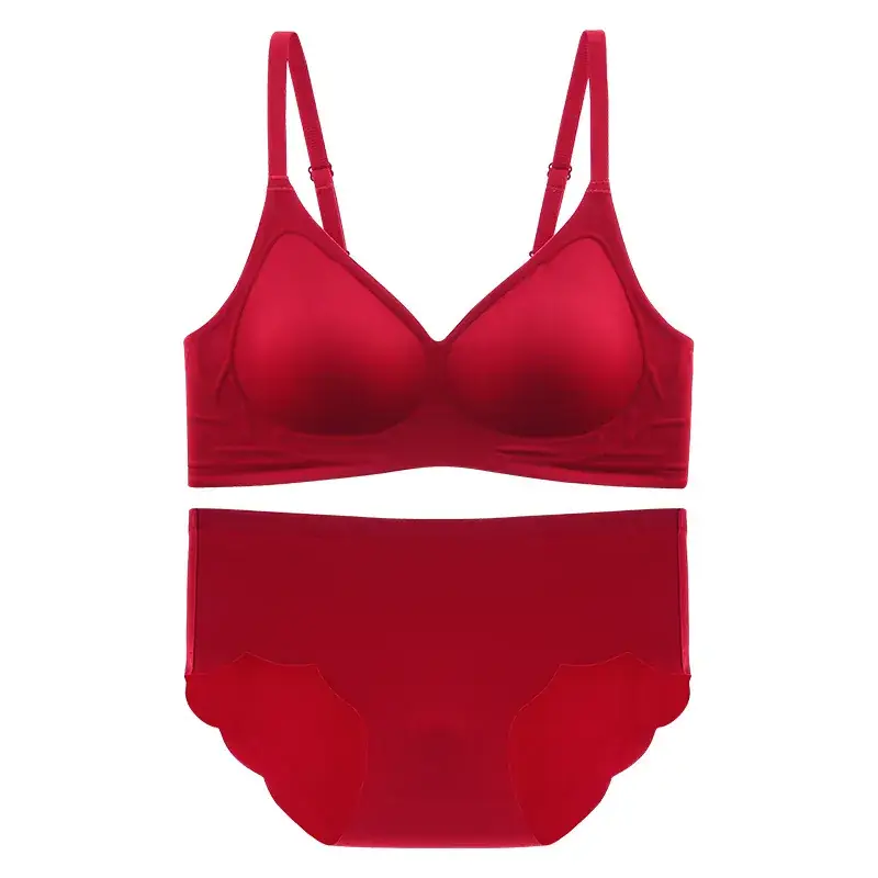 Red Gathered Bra with Adjustable Straps for Women - Image 10