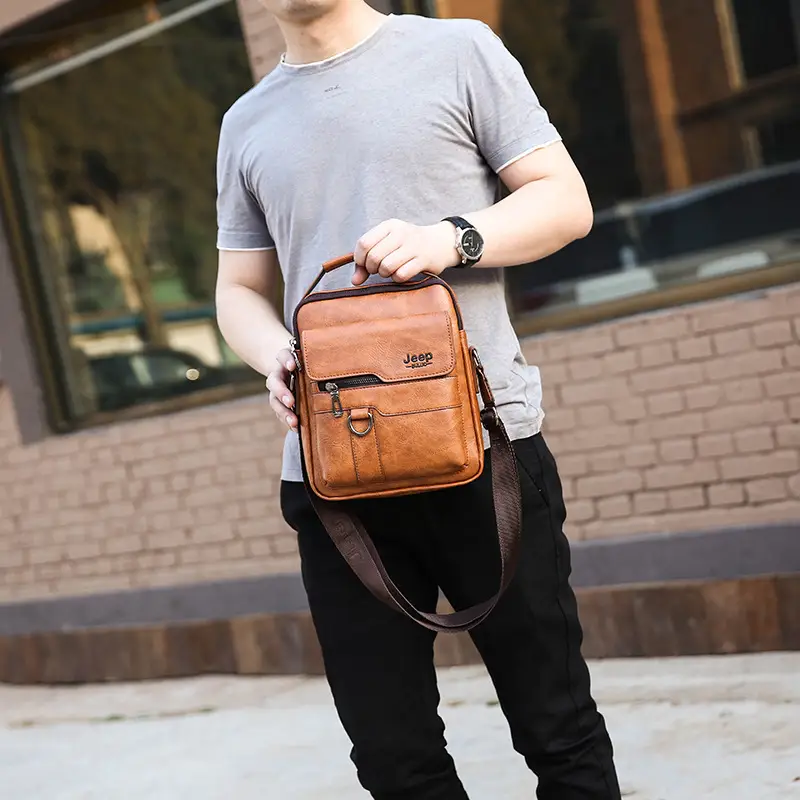Men's Leather Crossbody Bag Casual Business Commute