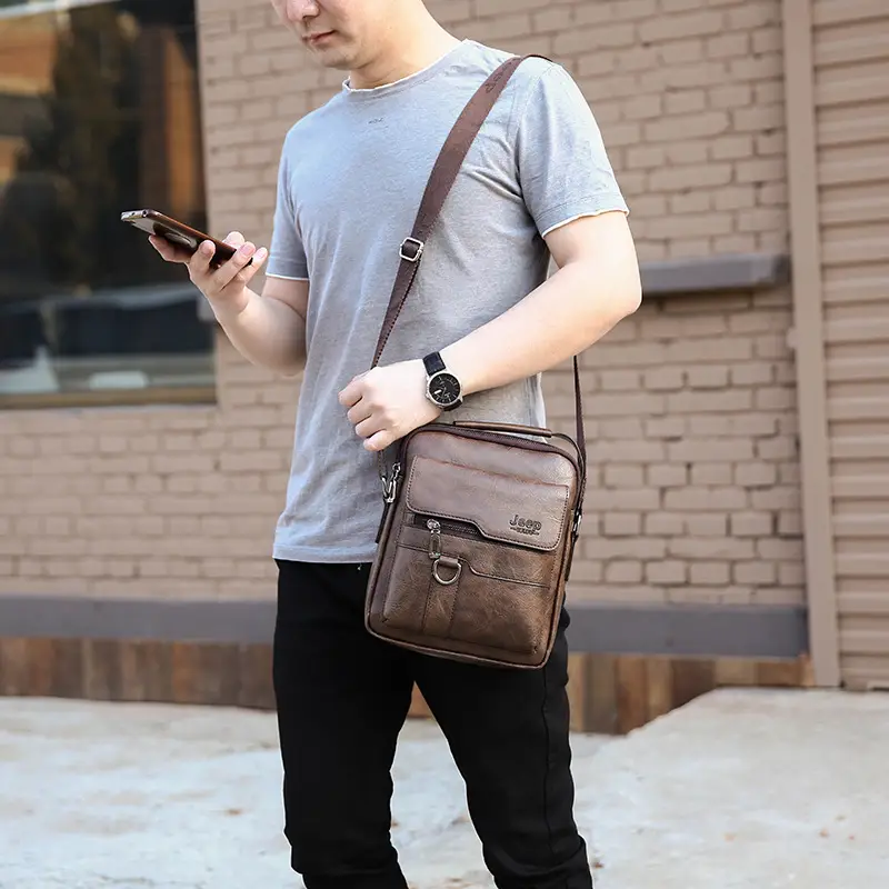 Men's Leather Crossbody Bag Casual Business Commute