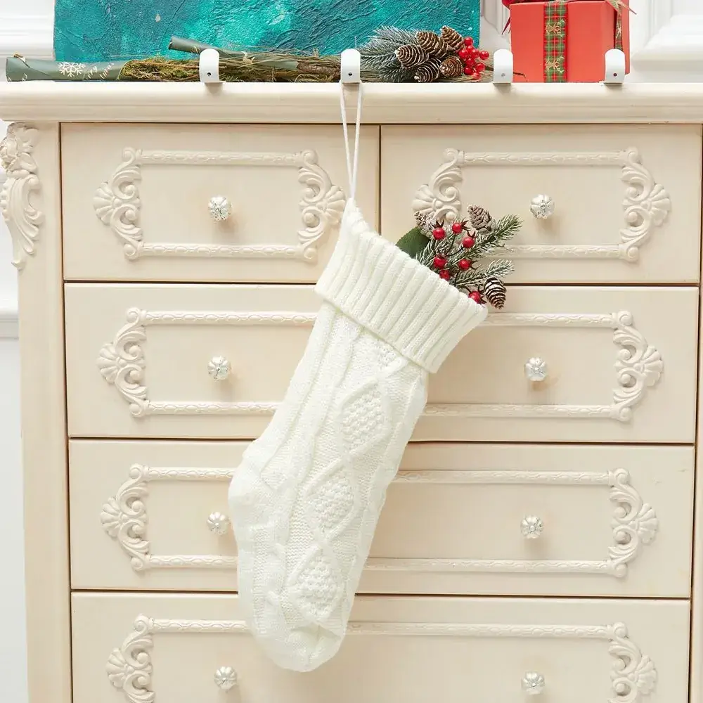 46cm Large Diamond Christmas Stocking Red Green Grey White - Image 7