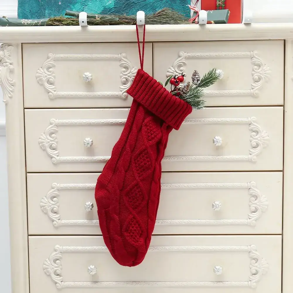 46cm Large Diamond Christmas Stocking Red Green Grey White - Image 8