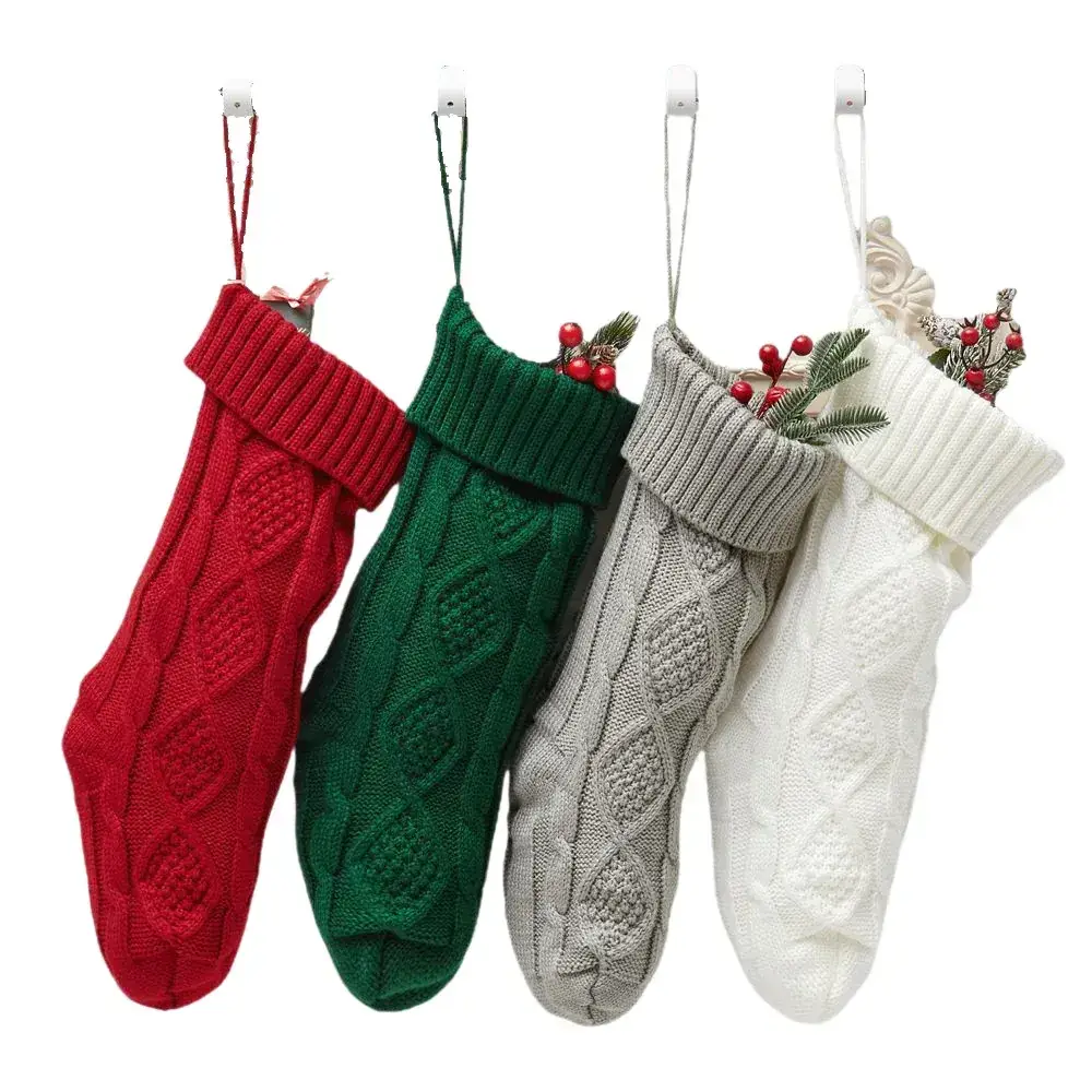 46cm Large Diamond Christmas Stocking Red Green Grey White - Image 9