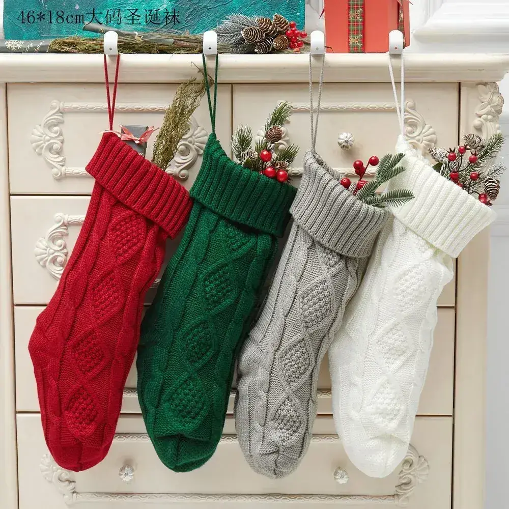 46cm Large Diamond Christmas Stocking Red Green Grey White - Image 3