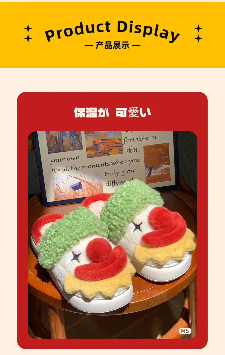 Santa Claus Cotton Slippers for Women, Autumn and Winter 2025 New Style, Indoor Home Cute Warm Clown Plush Slippers — feature 4