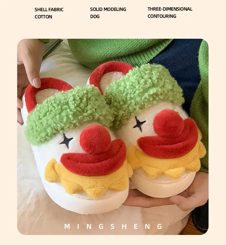 Santa Claus Cotton Slippers for Women, Autumn and Winter 2025 New Style, Indoor Home Cute Warm Clown Plush Slippers — feature 5