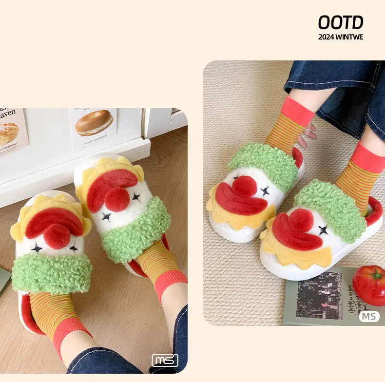 Santa Claus Cotton Slippers for Women, Autumn and Winter 2025 New Style, Indoor Home Cute Warm Clown Plush Slippers — feature 6