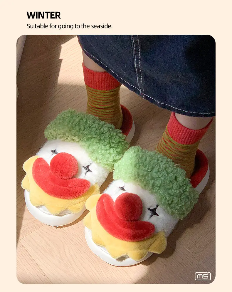 Santa Claus Cotton Slippers for Women, Autumn and Winter 2025 New Style, Indoor Home Cute Warm Clown Plush Slippers — feature 7