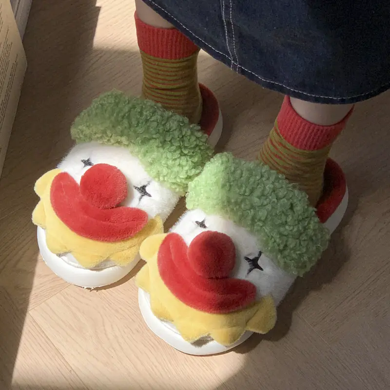 Santa Claus Cotton Slippers for Women, Autumn and Winter 2025 New Style, Indoor Home Cute Warm Clown Plush Slippers