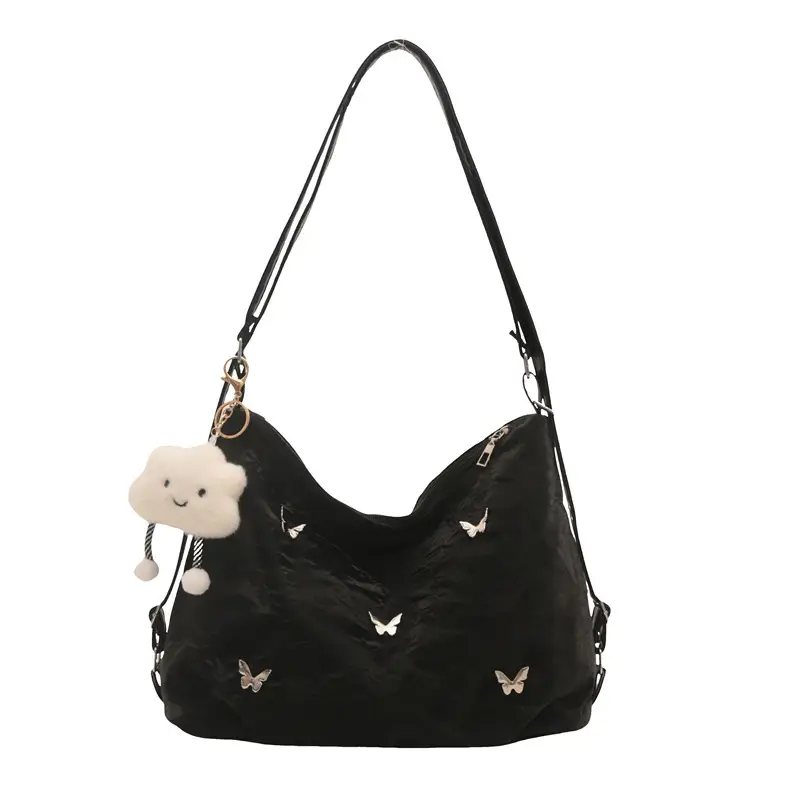 Black Butterfly Embroidered Shoulder Bag for Women - Image 10