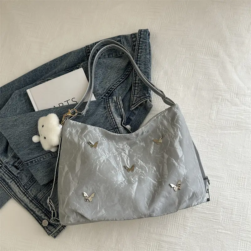 Black Butterfly Embroidered Shoulder Bag for Women - Image 2