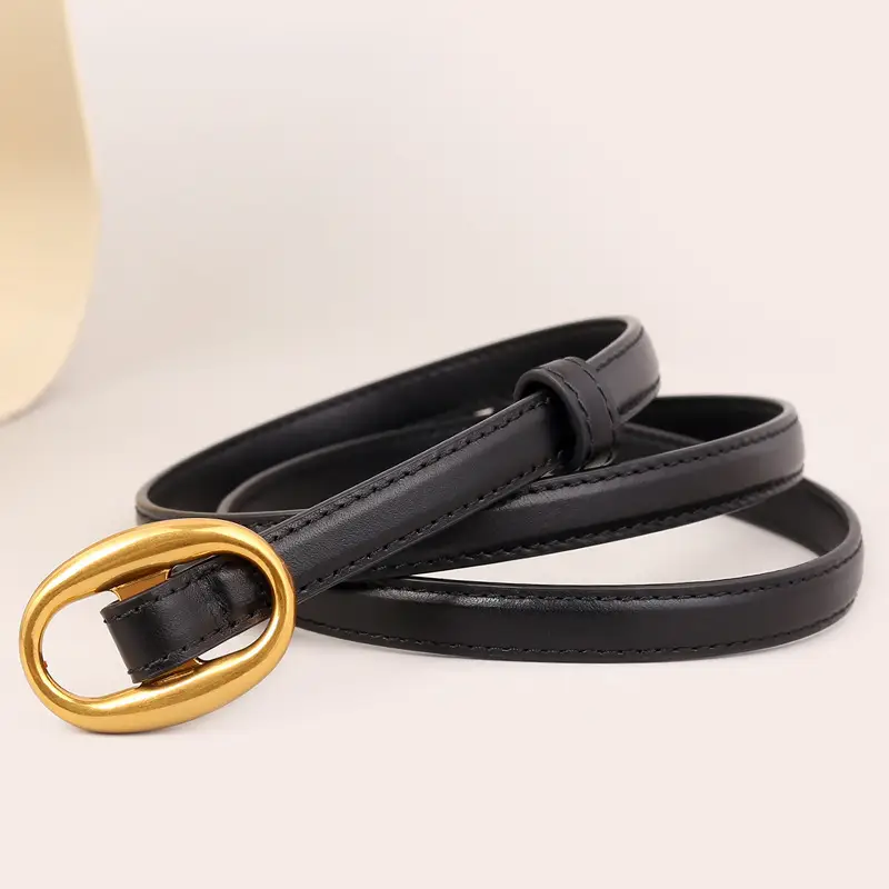 Black Genuine Leather Oval Buckle Belt for Women — feature 2
