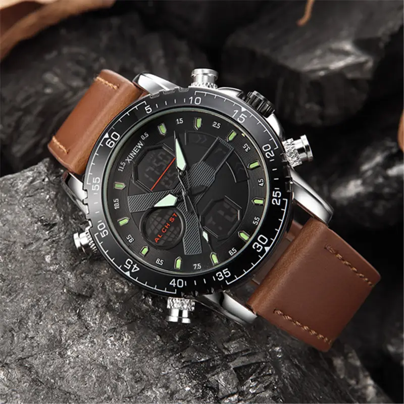 Men's Digital Display Sports Watch with Brown Nylon Band