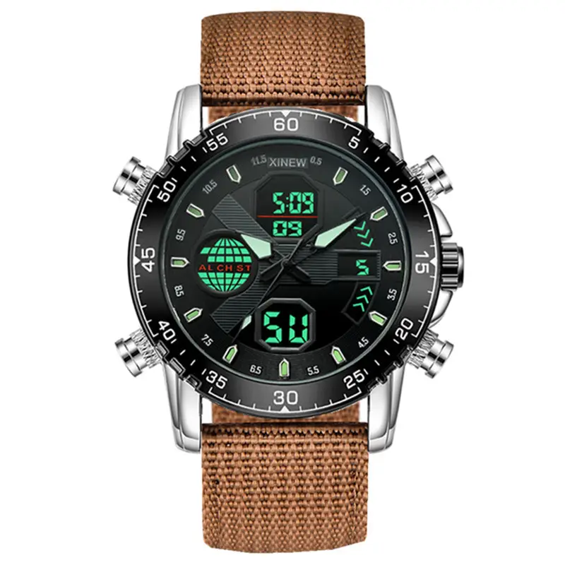Men's Digital Display Sports Watch with Brown Nylon Band