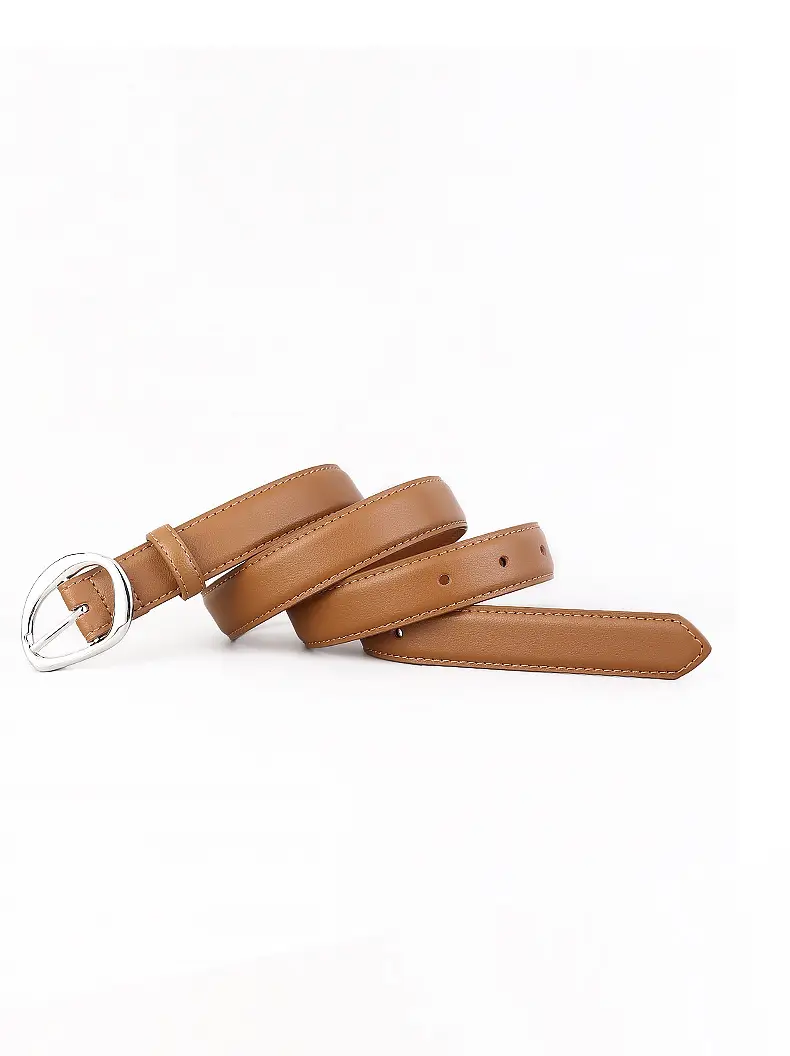 Women's Black Genuine Leather Belt with Oval Pin Buckle — feature 10