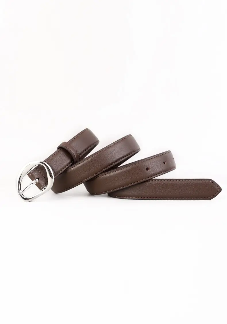Women's Black Genuine Leather Belt with Oval Pin Buckle — feature 11