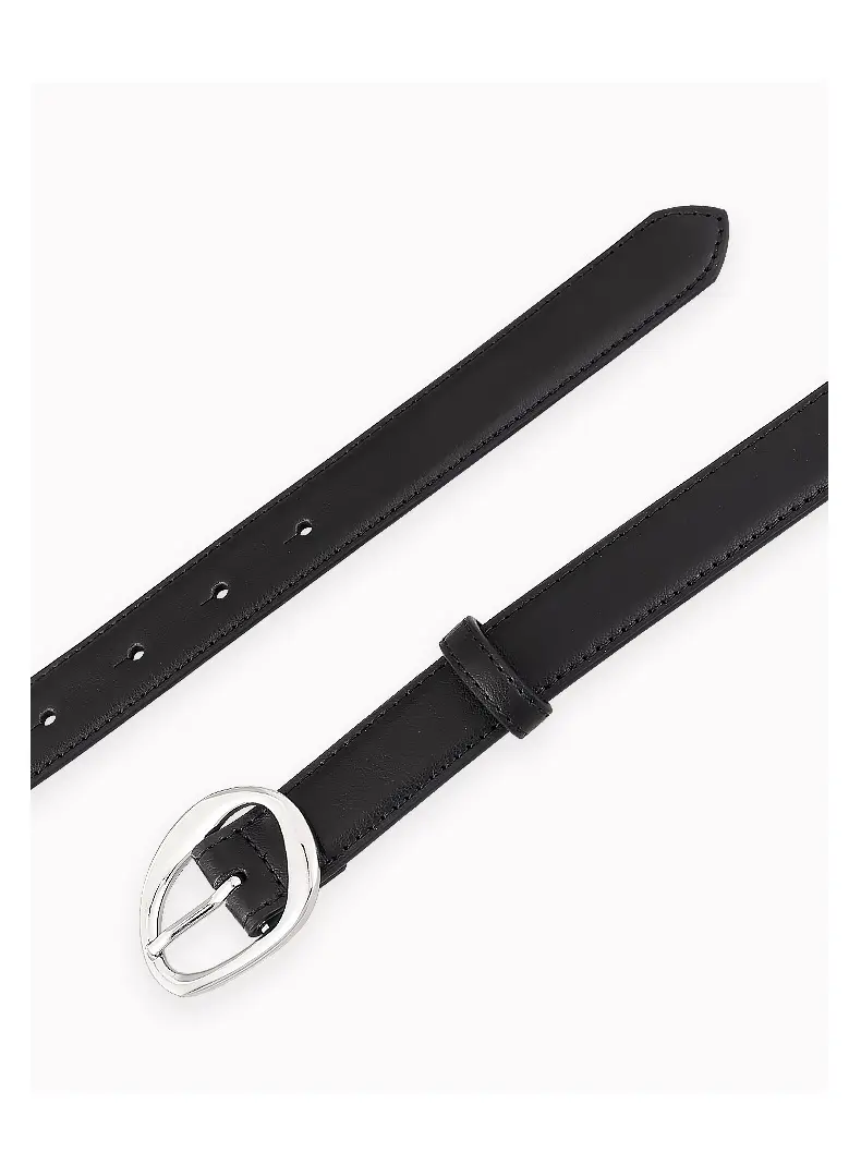 Women's Black Genuine Leather Belt with Oval Pin Buckle — feature 13
