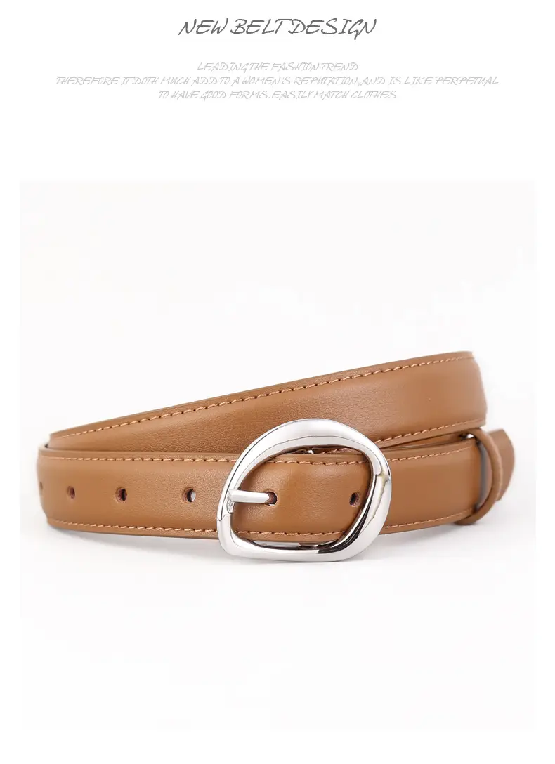 Women's Black Genuine Leather Belt with Oval Pin Buckle — feature 19