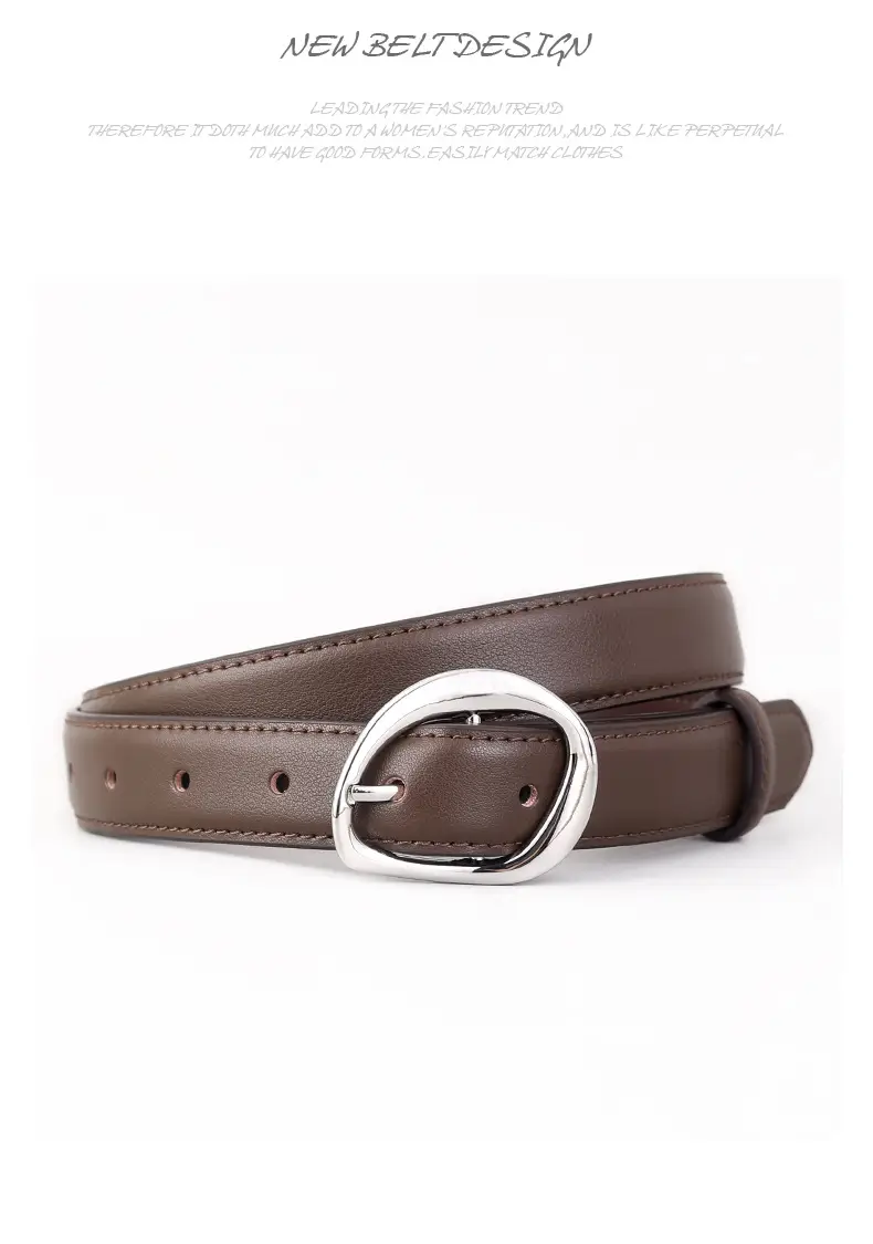 Women's Black Genuine Leather Belt with Oval Pin Buckle — feature 20