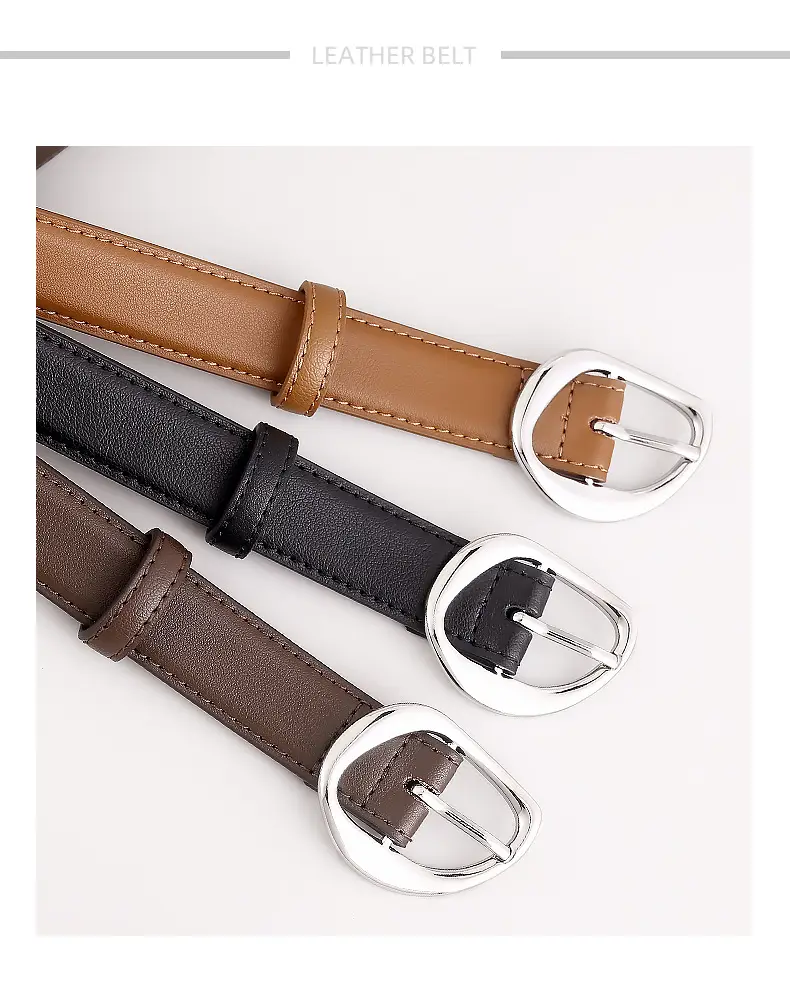Women's Black Genuine Leather Belt with Oval Pin Buckle — feature 6