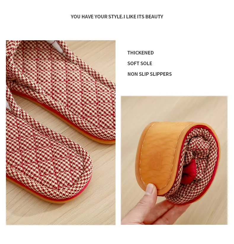 New Cotton Fabric Three-layer Thickened Soft Cloth Bottom Non-slip Men and Women Couple Home Indoor Floor Slippers Spring and Autumn Four Seasons — feature 10