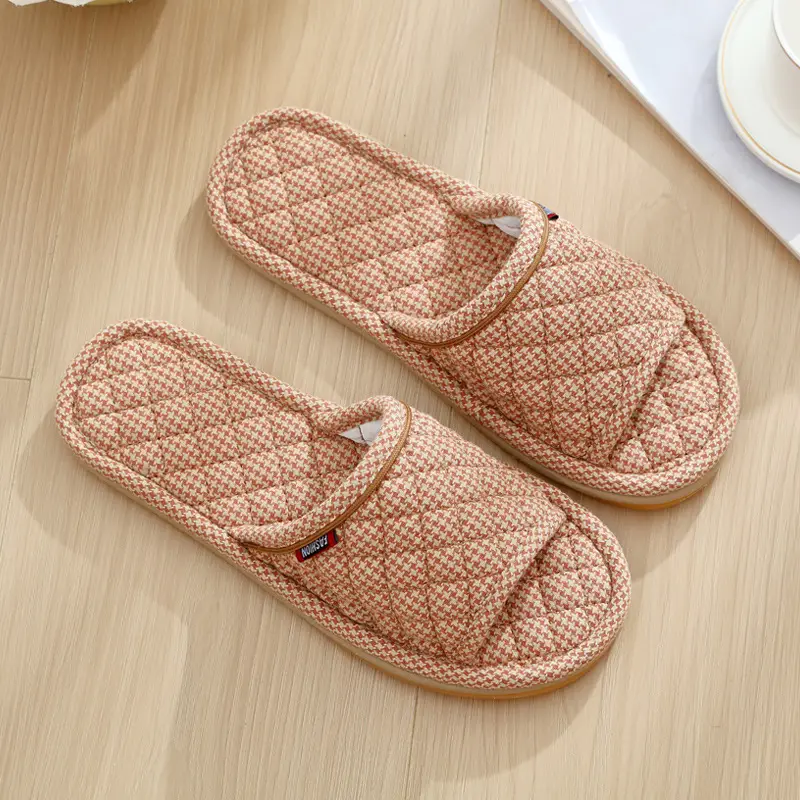 New Cotton Fabric Three-layer Thickened Soft Cloth Bottom Non-slip Men and Women Couple Home Indoor Floor Slippers Spring and Autumn Four Seasons