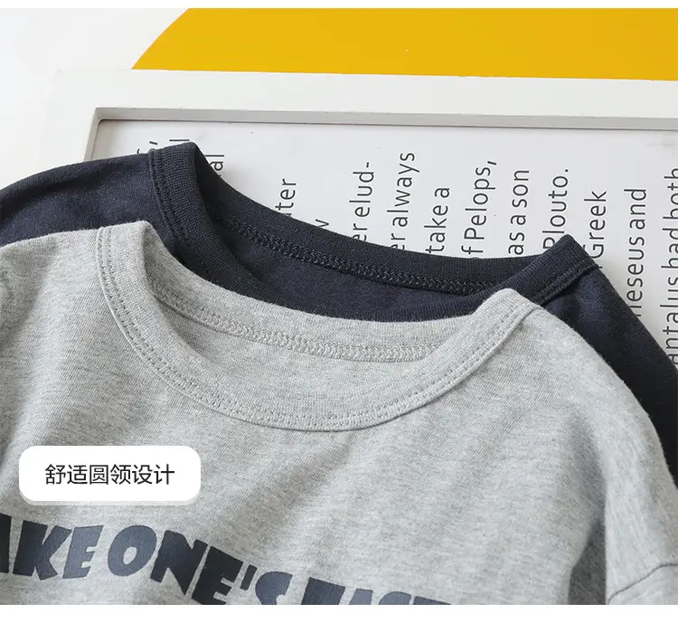 Boys Pure Cotton Fake Two-Piece T-Shirt Spring Fall New Kidsren — feature 13