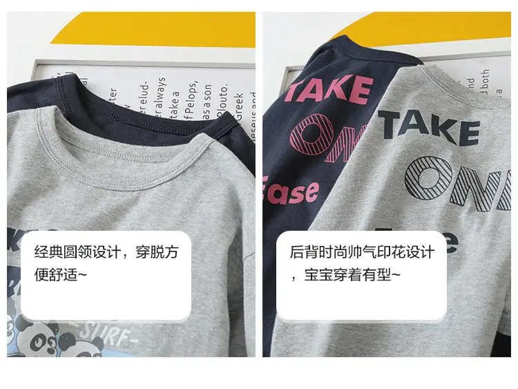 Boys Pure Cotton Fake Two-Piece T-Shirt Spring Fall New Kidsren — feature 5