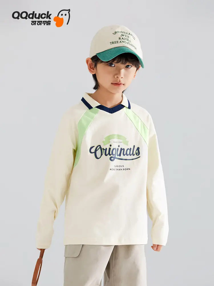 QQduck Boys Long Sleeve T-Shirt Green Blue Medium Large