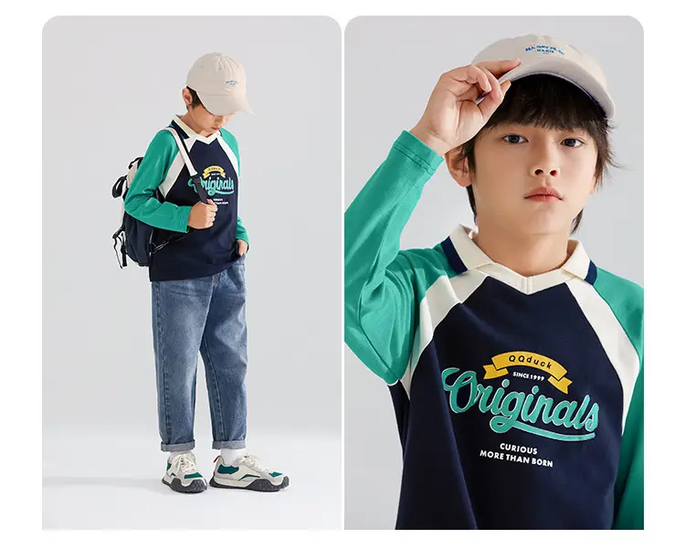 QQduck Boys Long Sleeve T-Shirt Green Blue Medium Large — feature 18