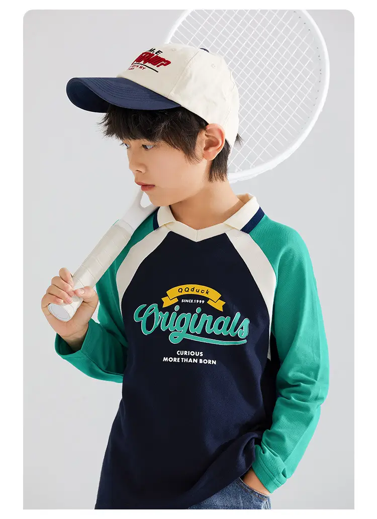 QQduck Boys Long Sleeve T-Shirt Green Blue Medium Large — feature 19