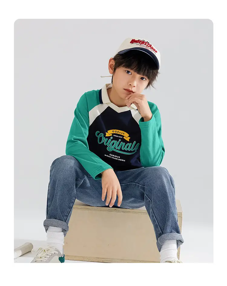 QQduck Boys Long Sleeve T-Shirt Green Blue Medium Large — feature 20
