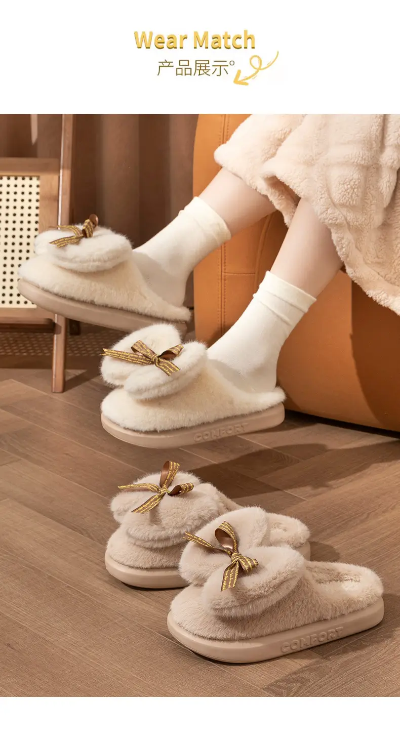 2026 New Style Women's Autumn and Winter Thick-Soled Home Slippers with Bowknot, Warm Soft-Soled Slippers for Winter — feature 10