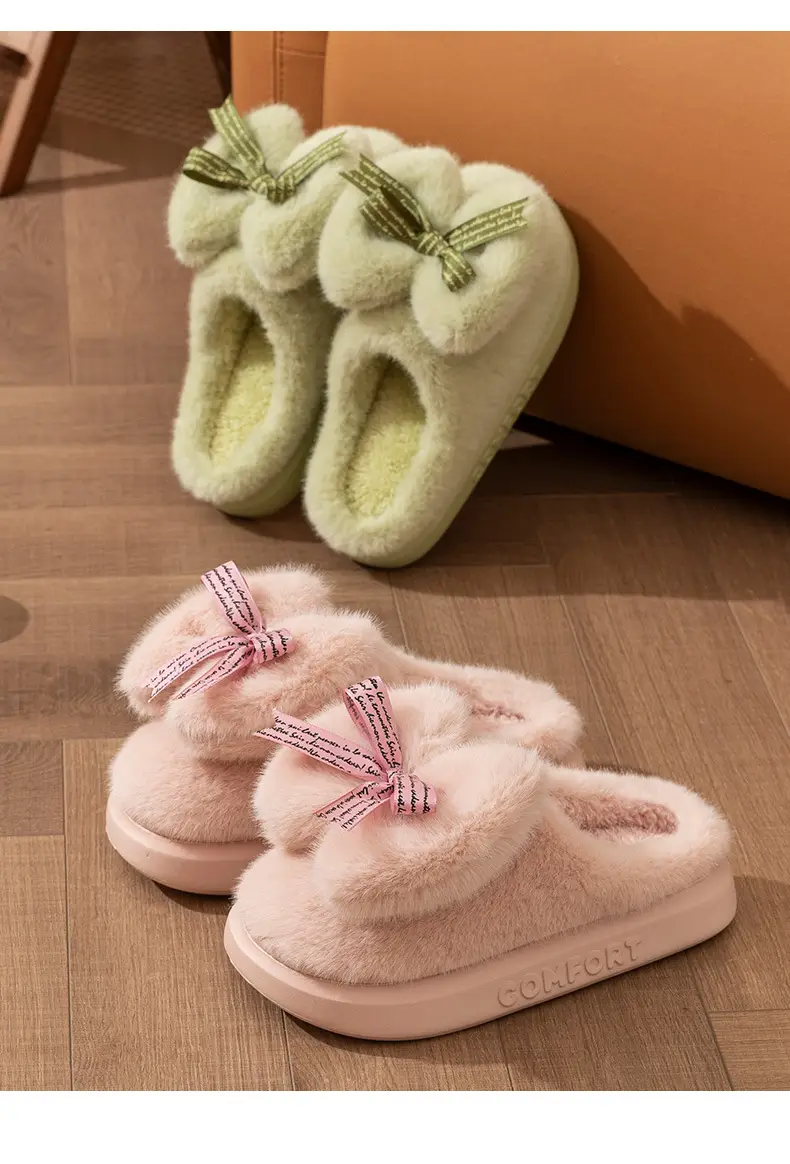2026 New Style Women's Autumn and Winter Thick-Soled Home Slippers with Bowknot, Warm Soft-Soled Slippers for Winter — feature 12