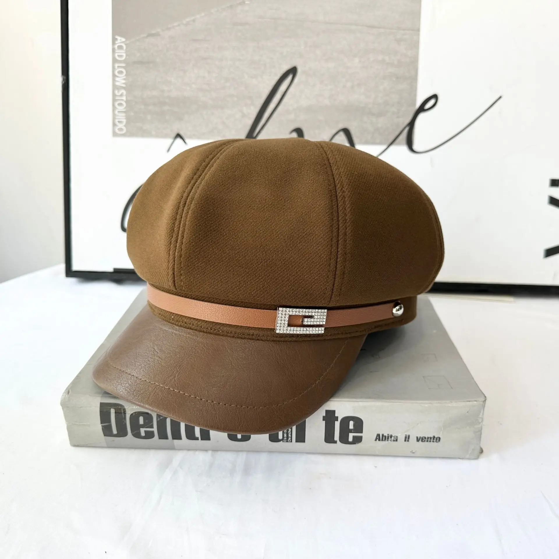 2025 Wool Cap British Retro Leather Bristle Beige - Image 3