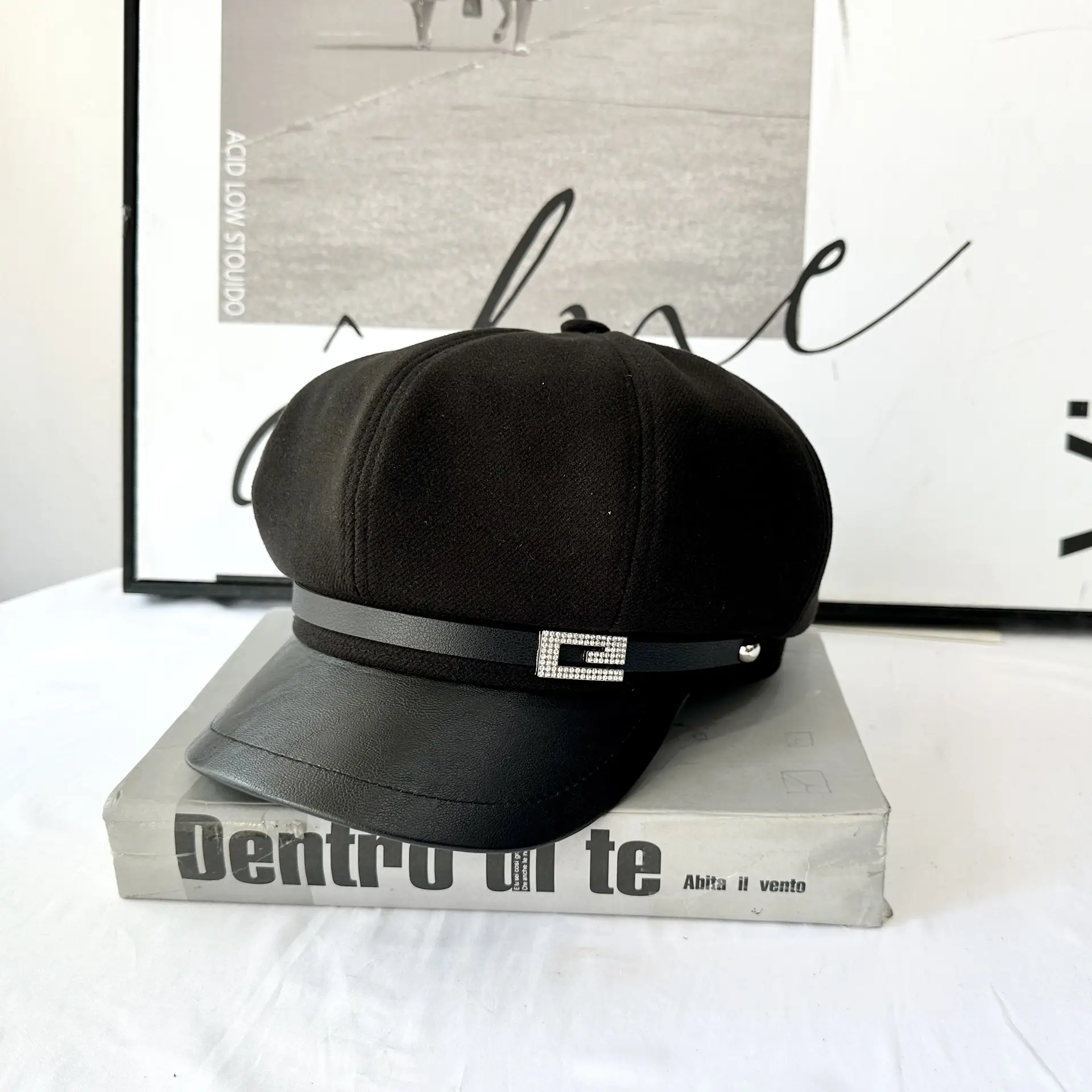 2025 Wool Cap British Retro Leather Bristle Beige - Image 4