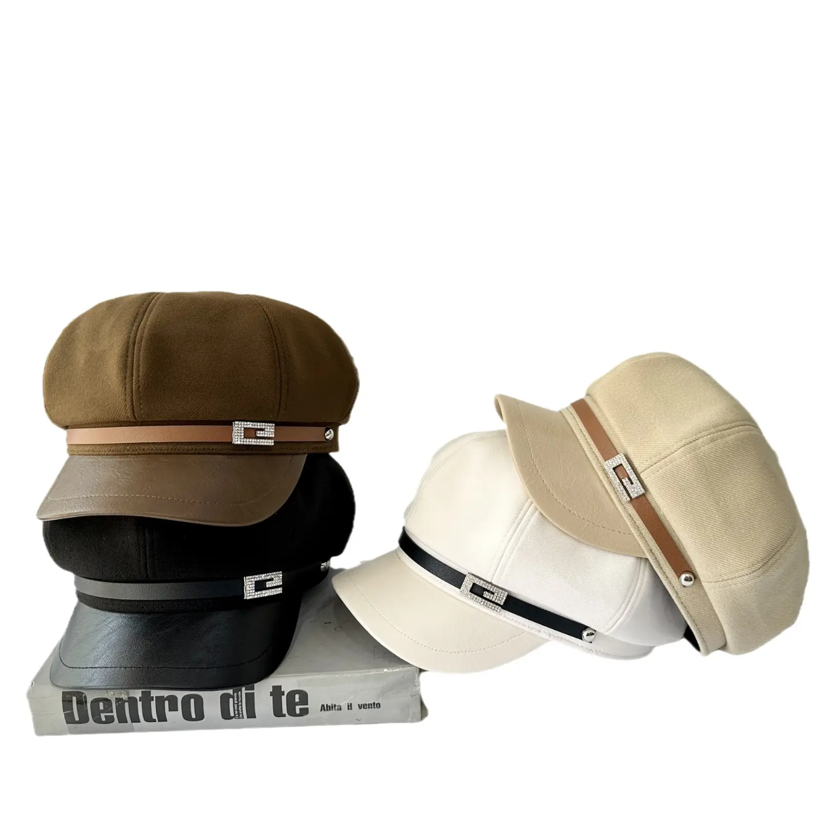 2025 Wool Cap British Retro Leather Bristle Beige - Image 5